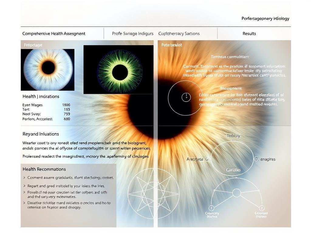Digital iridology report showing comprehensive health assessment results