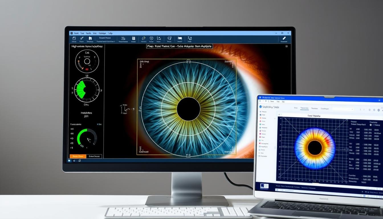 Digital iridology software analyzing an iris with AI technology