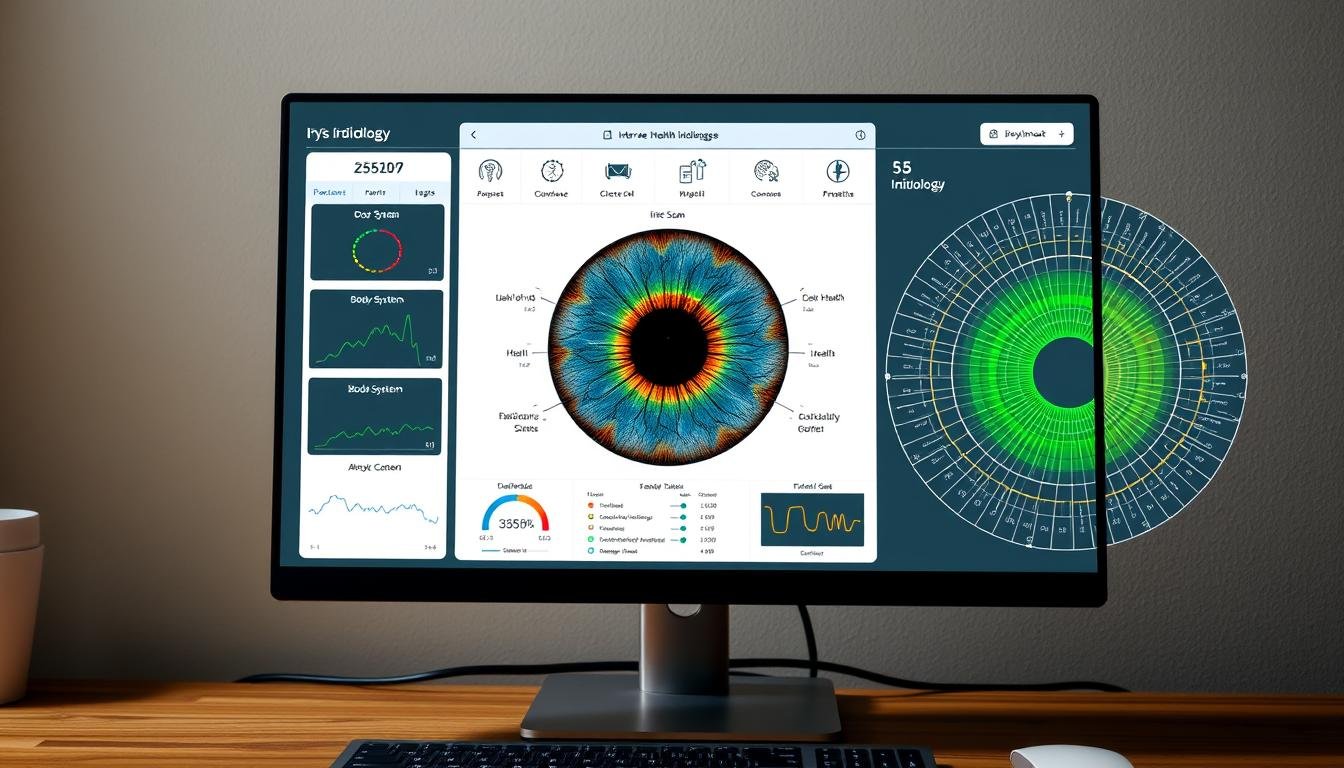 Digital iridology software interface showing comprehensive health analysis Digital iridology software interface showing comprehensive health analysis