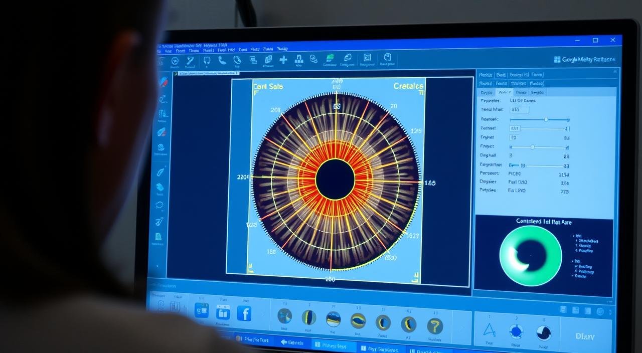 Digital iris analysis software being used for Right Eye Iridology assessment