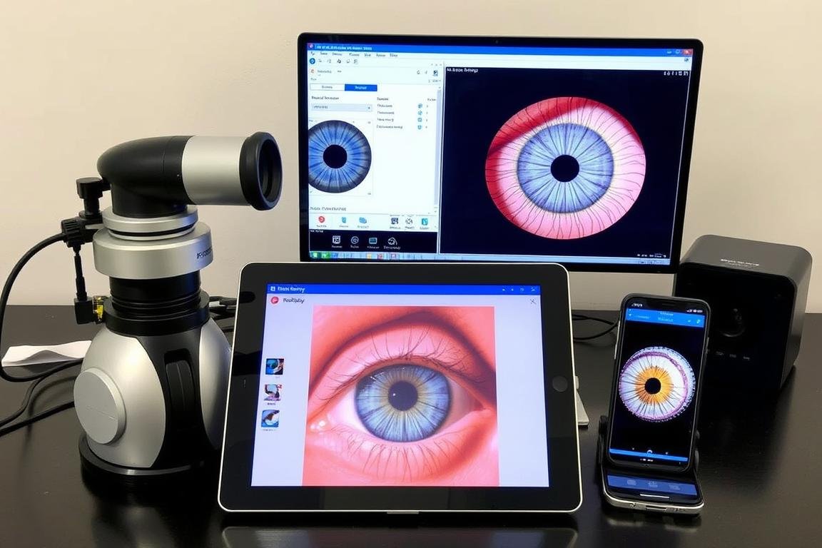 Digital tools and software for iridology chart right eye analysis