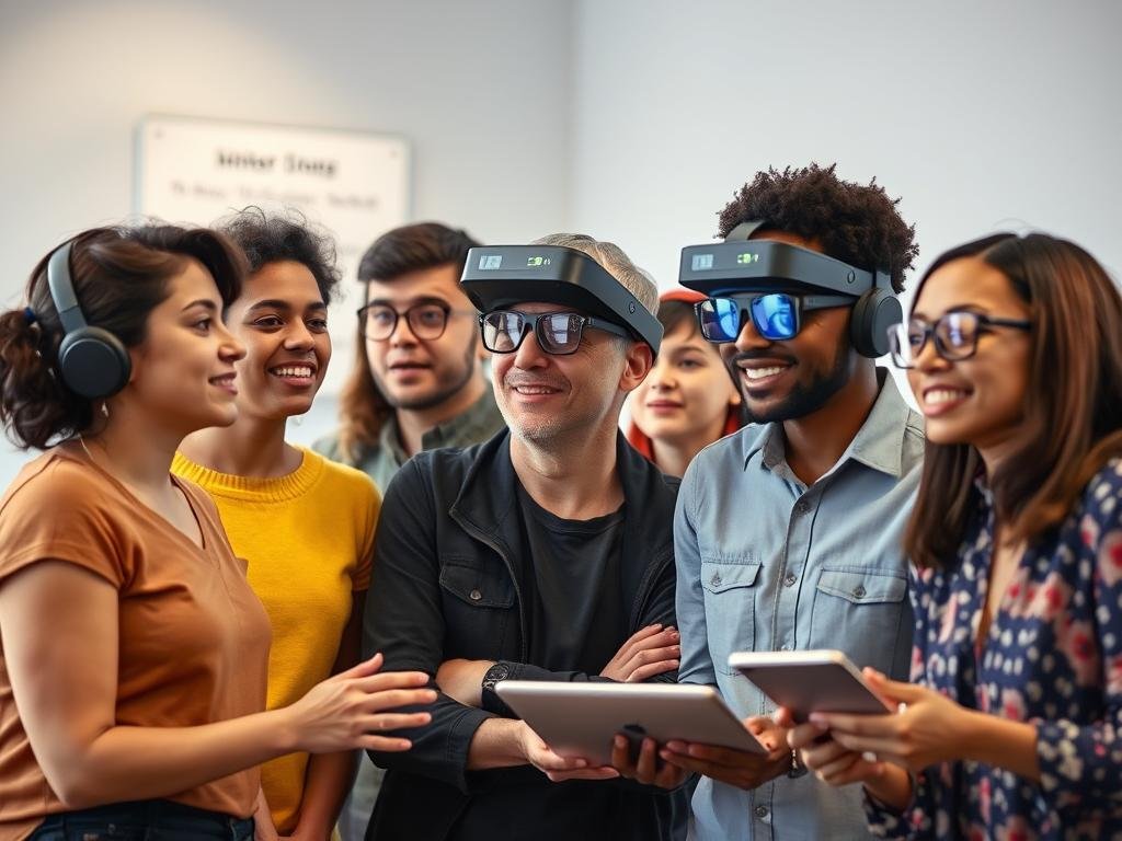 Diverse group of people using eye tracking technology