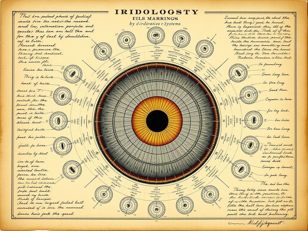 Early iridology chart developed by Nils Liljequist showing iris markings