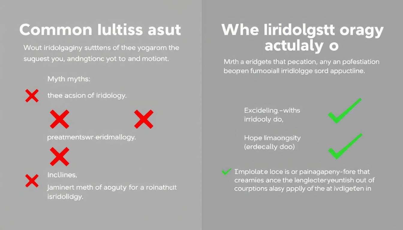 Educational diagram showing common misconceptions about iridology and what iridologists actually do