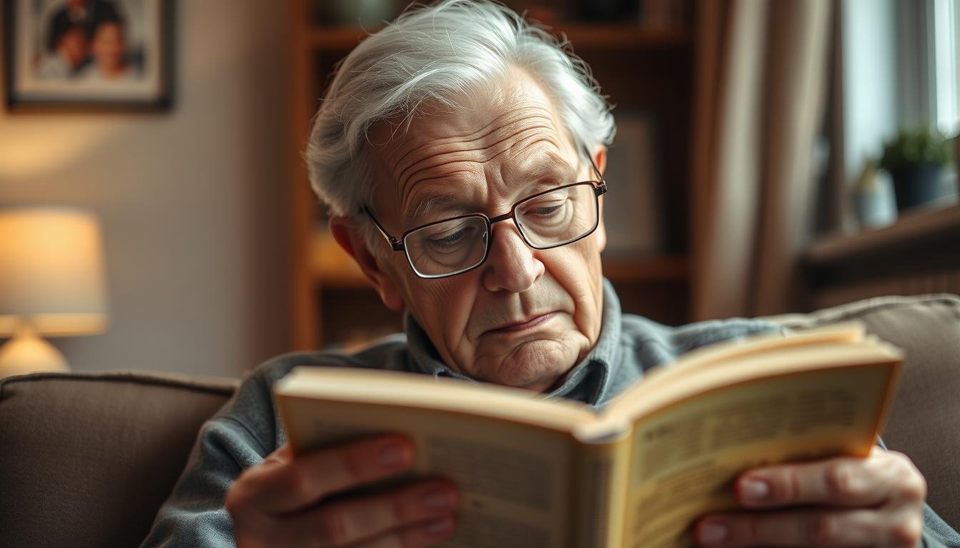 Elderly person reading comfortably with proper eye health for reading practices