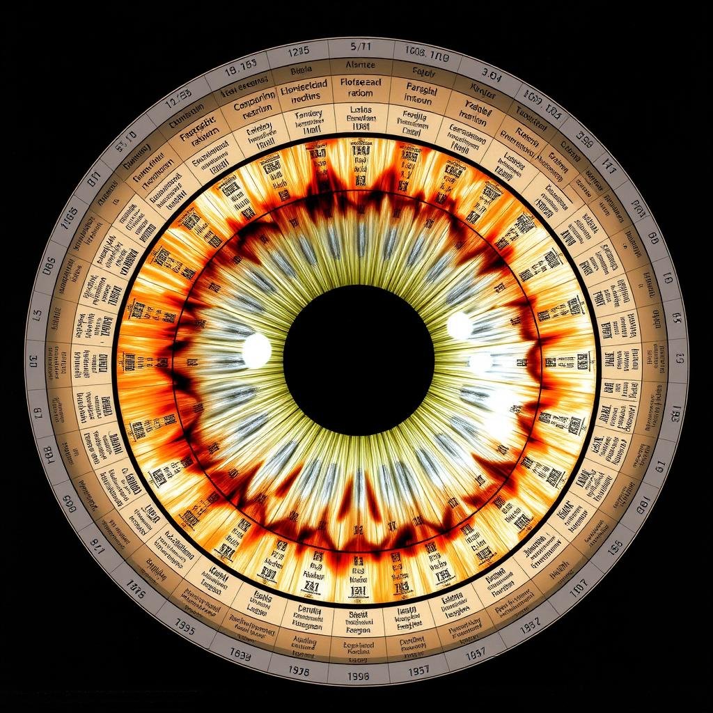 European style iridology chart with anatomical correlations
