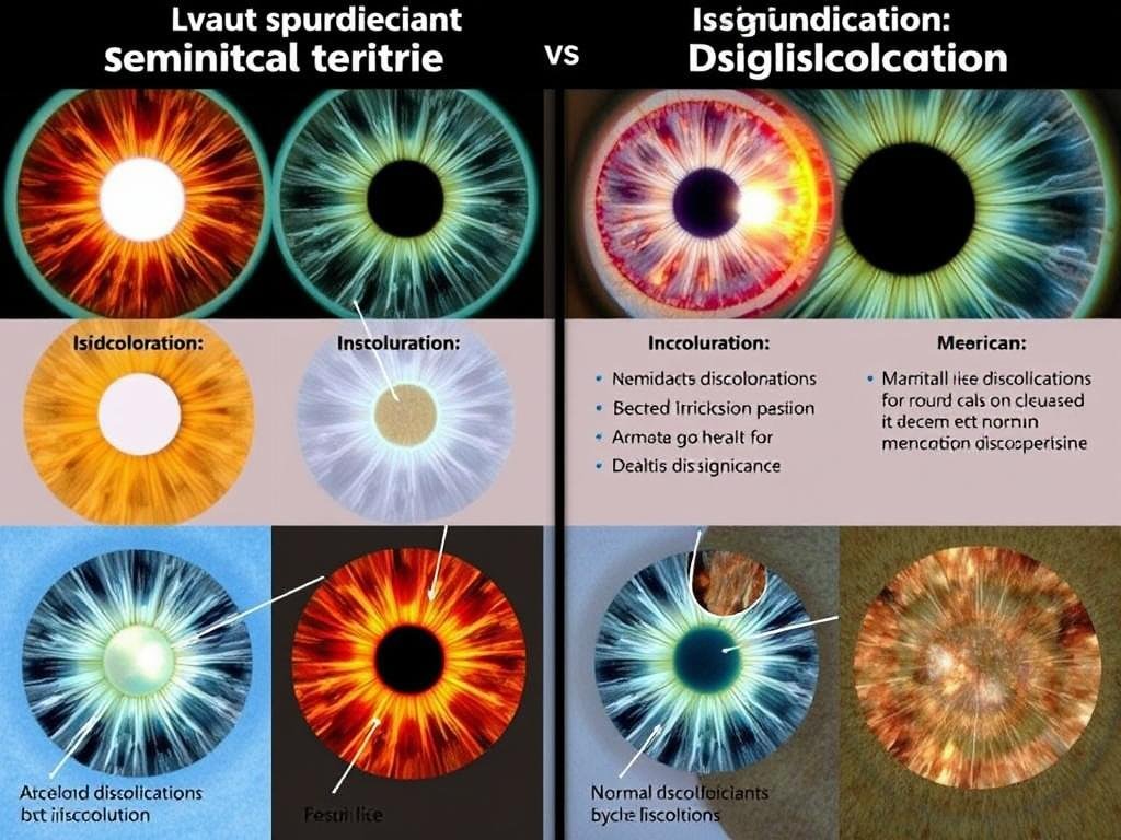 Examples of significant versus insignificant iris discolorations on an iridology chart