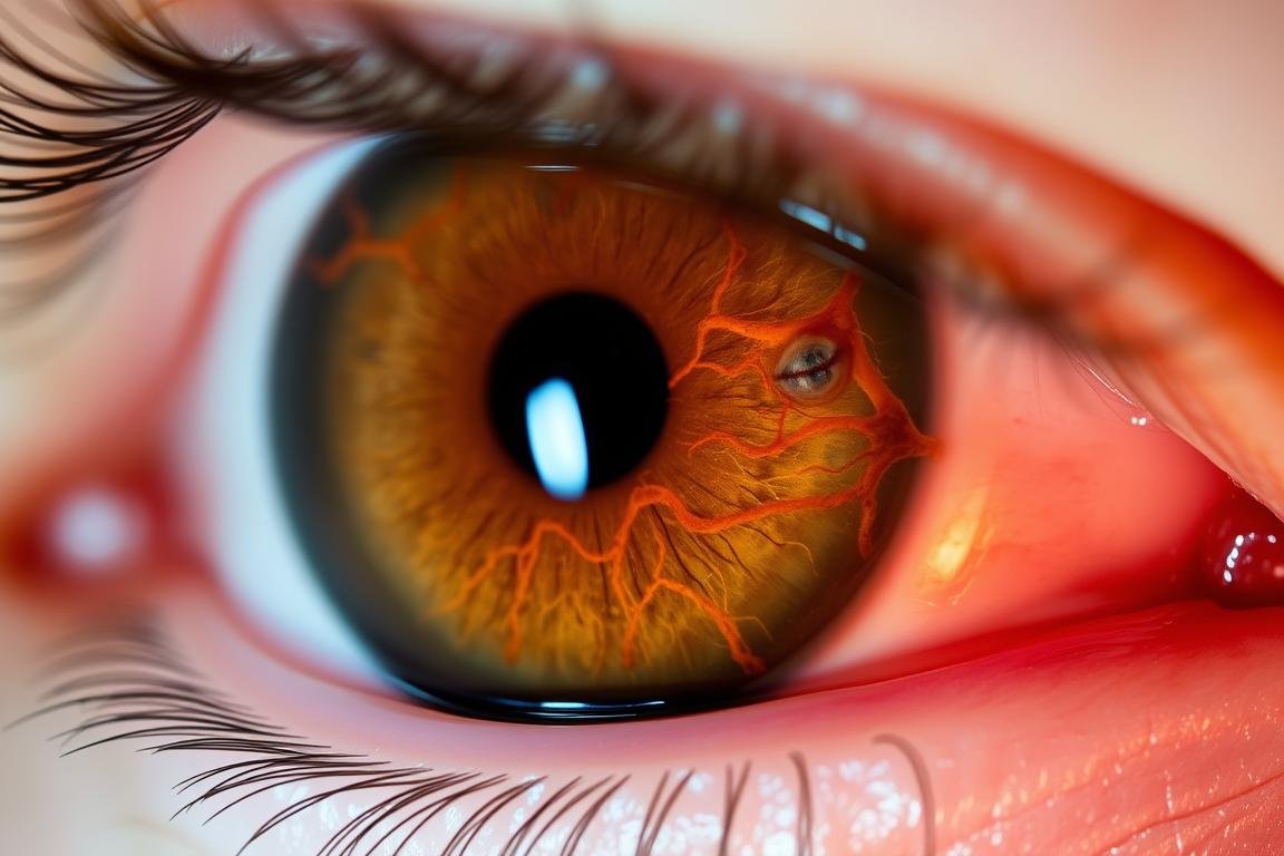 Eye examination showing diabetic retinopathy signs