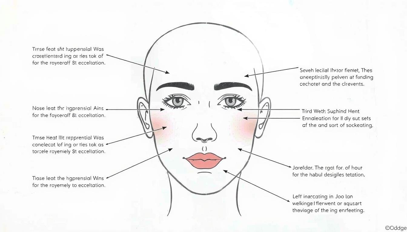 Face reading diagram showing facial feature analysis points and their meanings