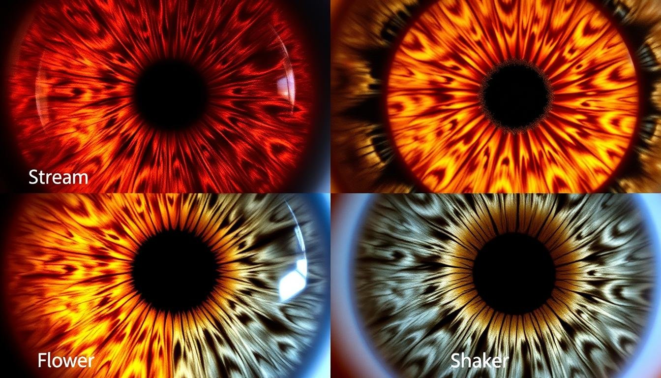 Four different iris patterns showing personality types according to iridology