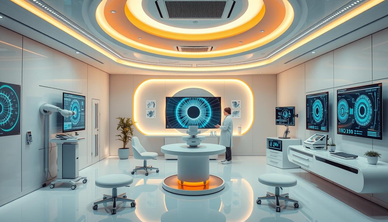 Futuristic iridology clinic with advanced technology and holistic approach