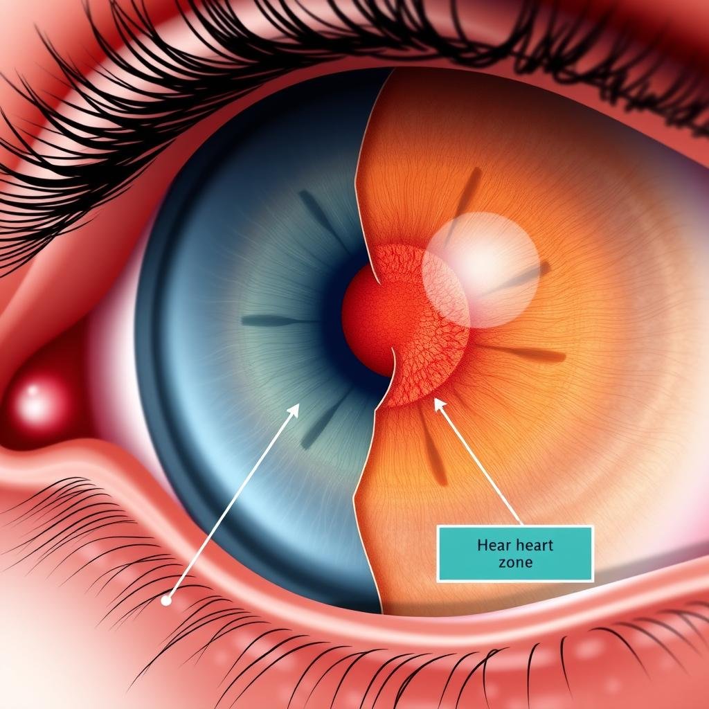 Heart zone marker in left iris showing cardiovascular indicators
