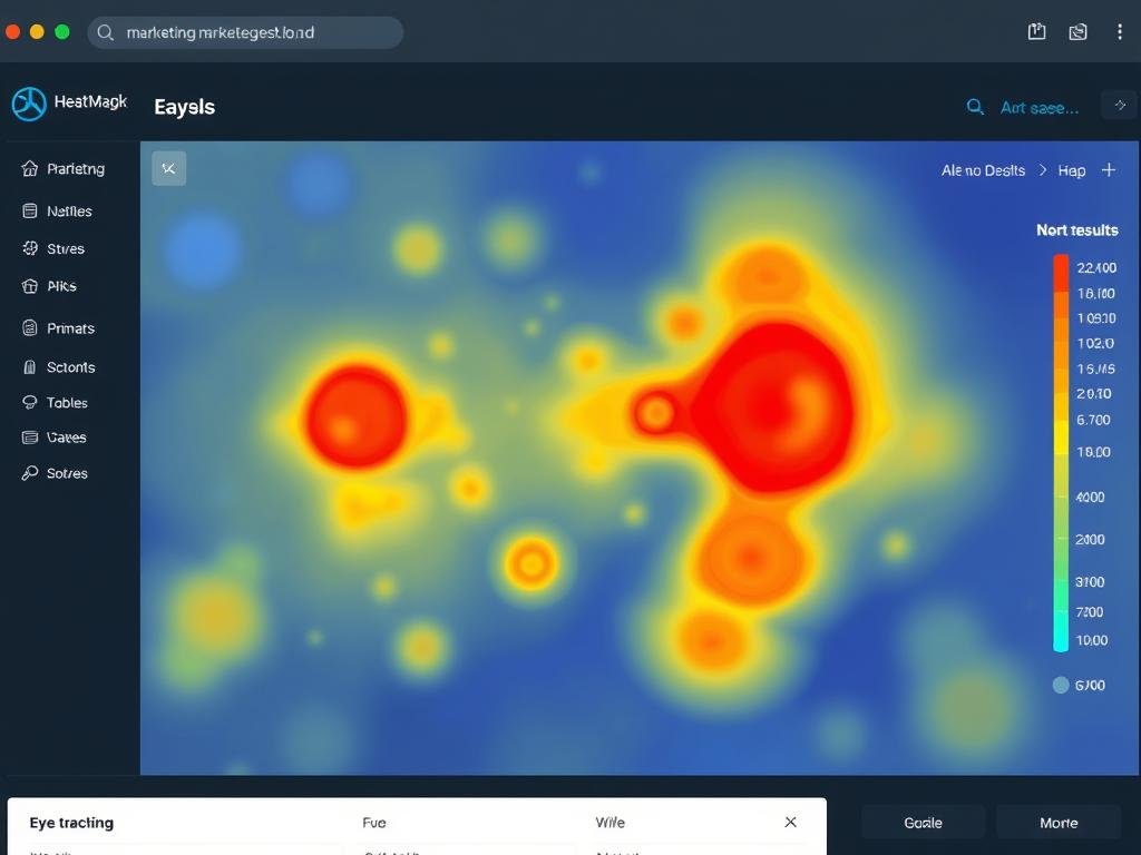 Heat map showing eye tracking results on a website layout