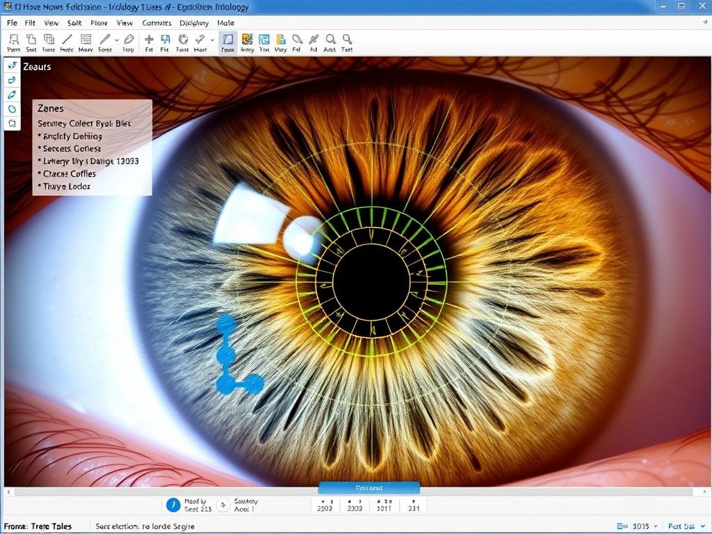 High-resolution iris image being processed in Iridology Software