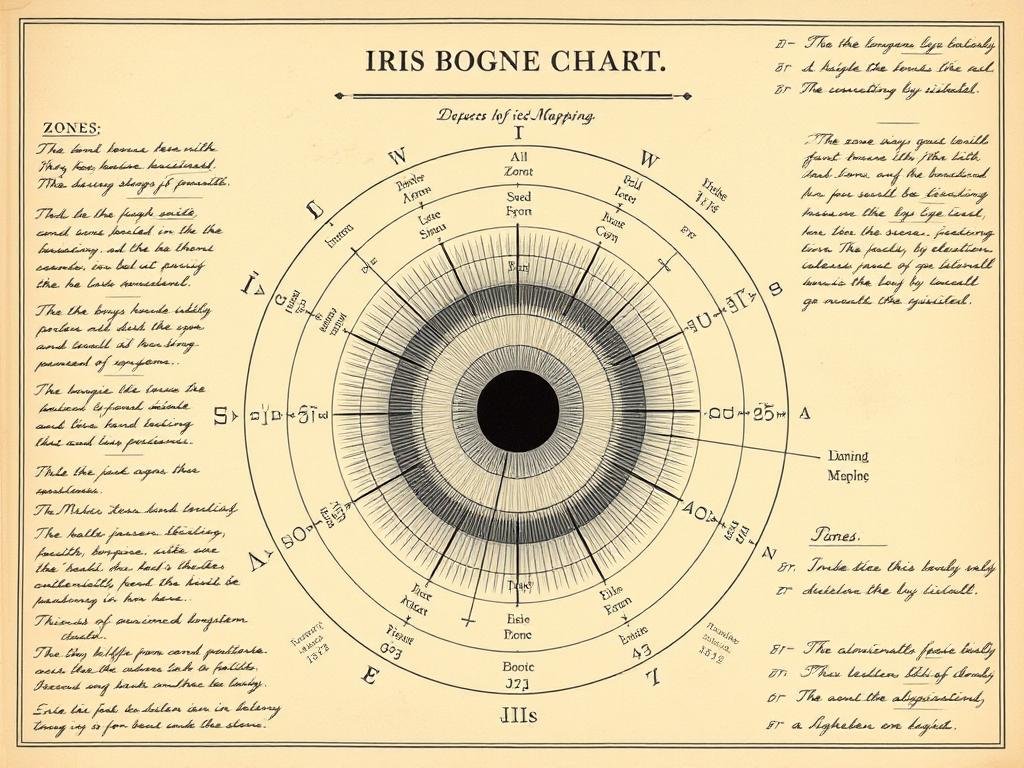 Historical eye reading chart showing iris zone mappings from the 19th century