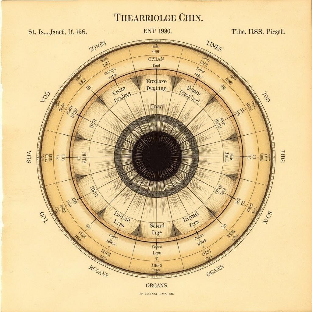 Historical iridology chart developed by Dr. Ignatz von Peczely for Iridology Iris Diagnosis