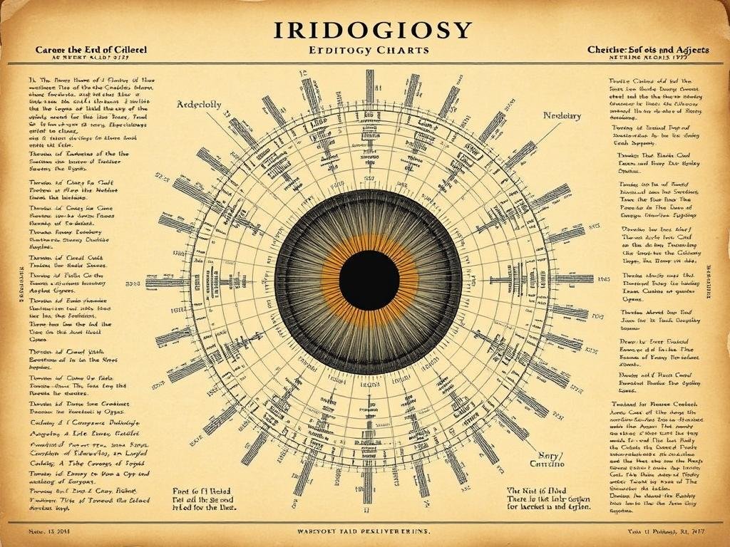 Historical iridology chart showing iris mapping to body systems