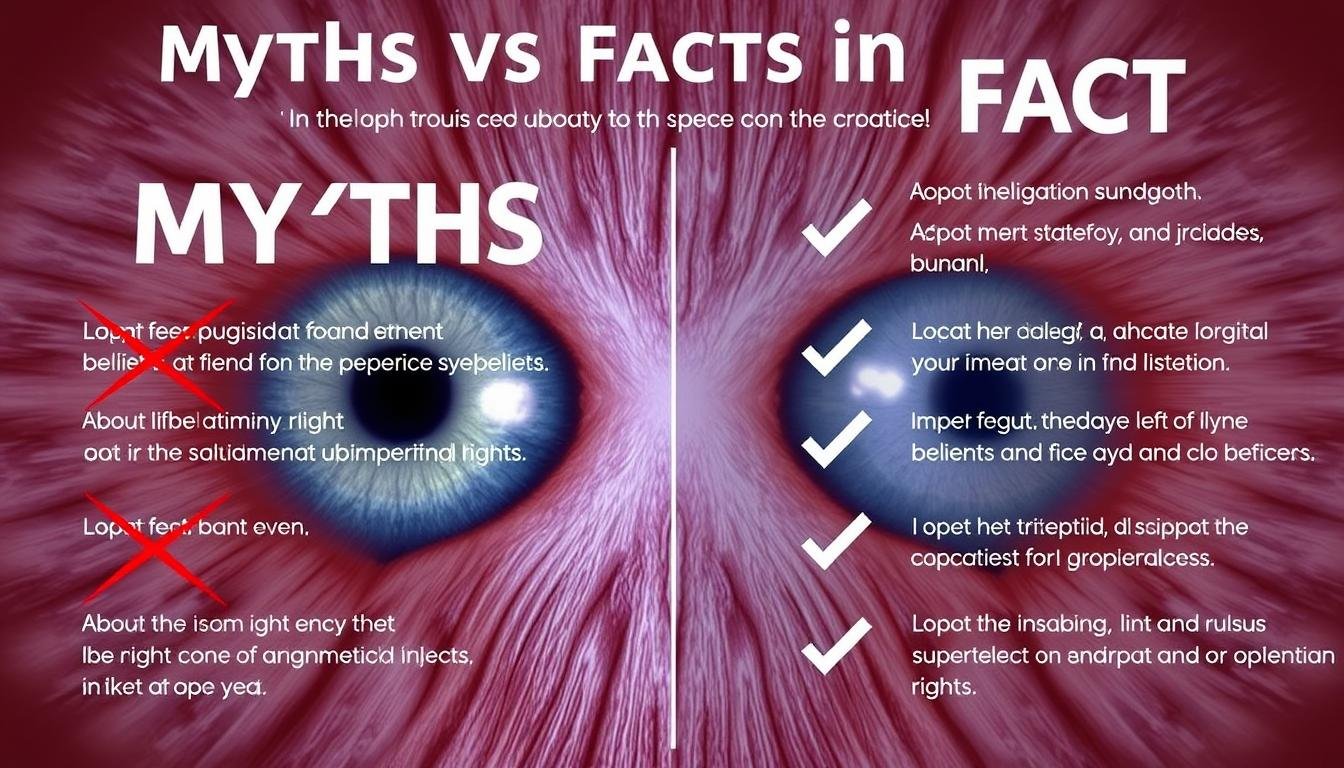 Illustration debunking common myths about left eye vs right eye in iridology charts