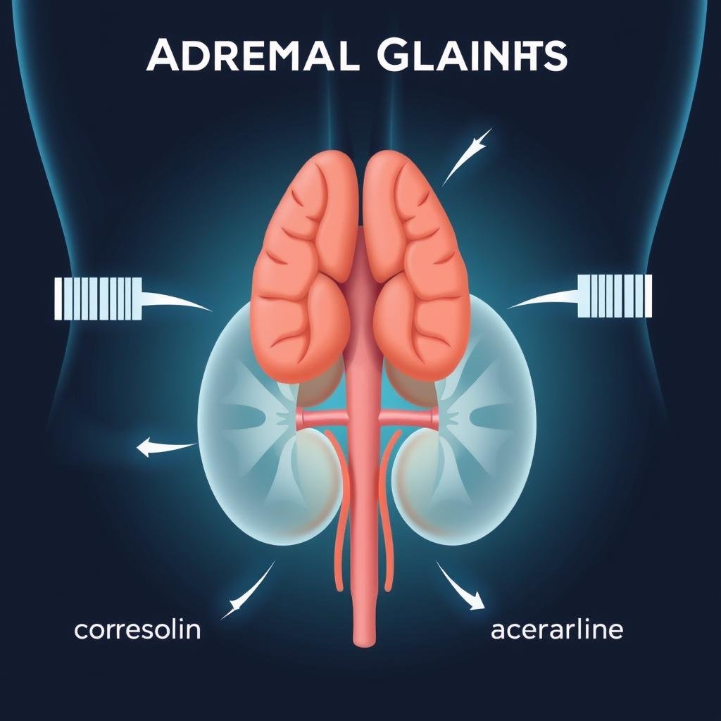 Illustration of adrenal glands and stress hormones