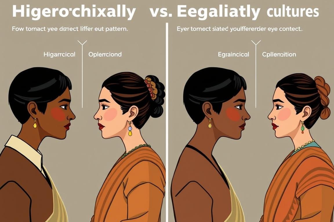 Illustration of eye contact patterns in hierarchical vs. egalitarian cultures