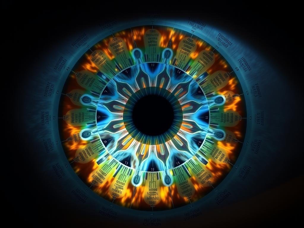 Illustration of iridology chart showing supposed organ connections
