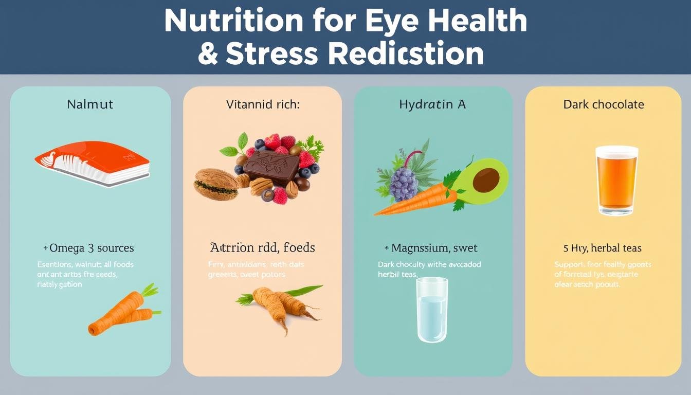 Infographic showing dietary recommendations for eye health and stress reduction Infographic showing dietary recommendations for eye health and stress reduction