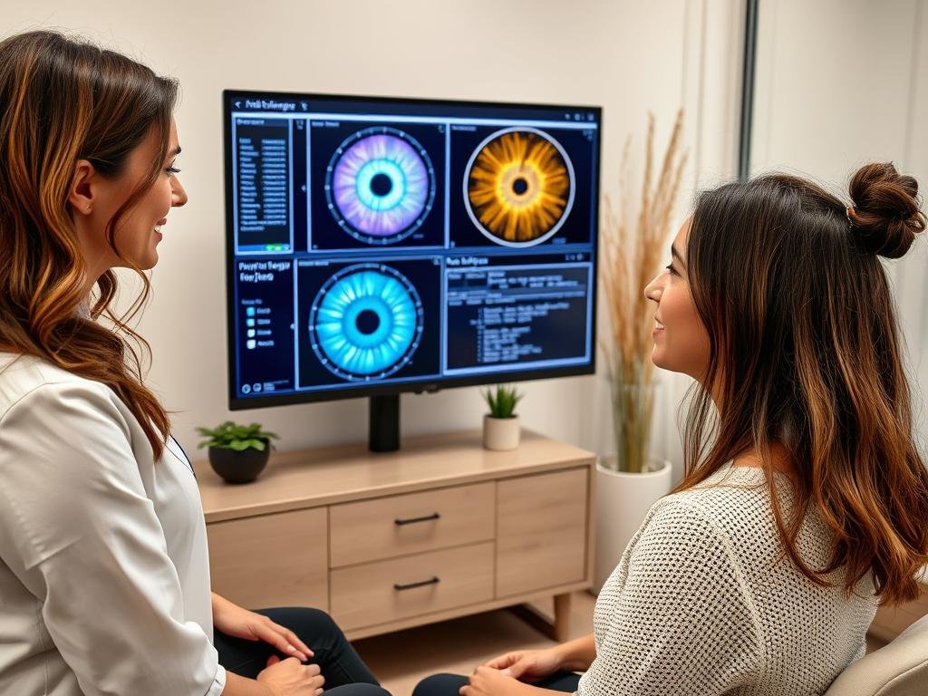 Integrative Wellness Center practitioner using iridology software with patient