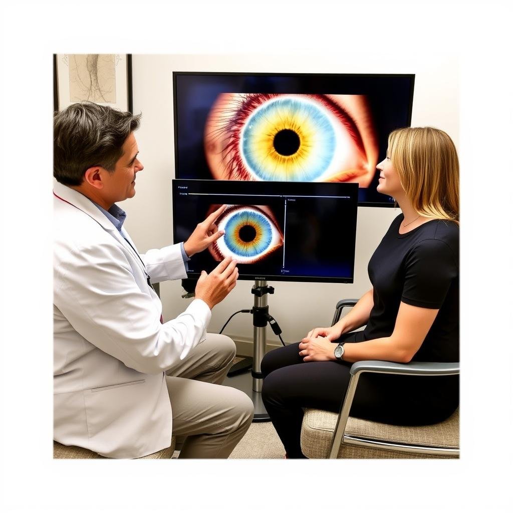 Iridologist discussing findings with a client in a transparent manner