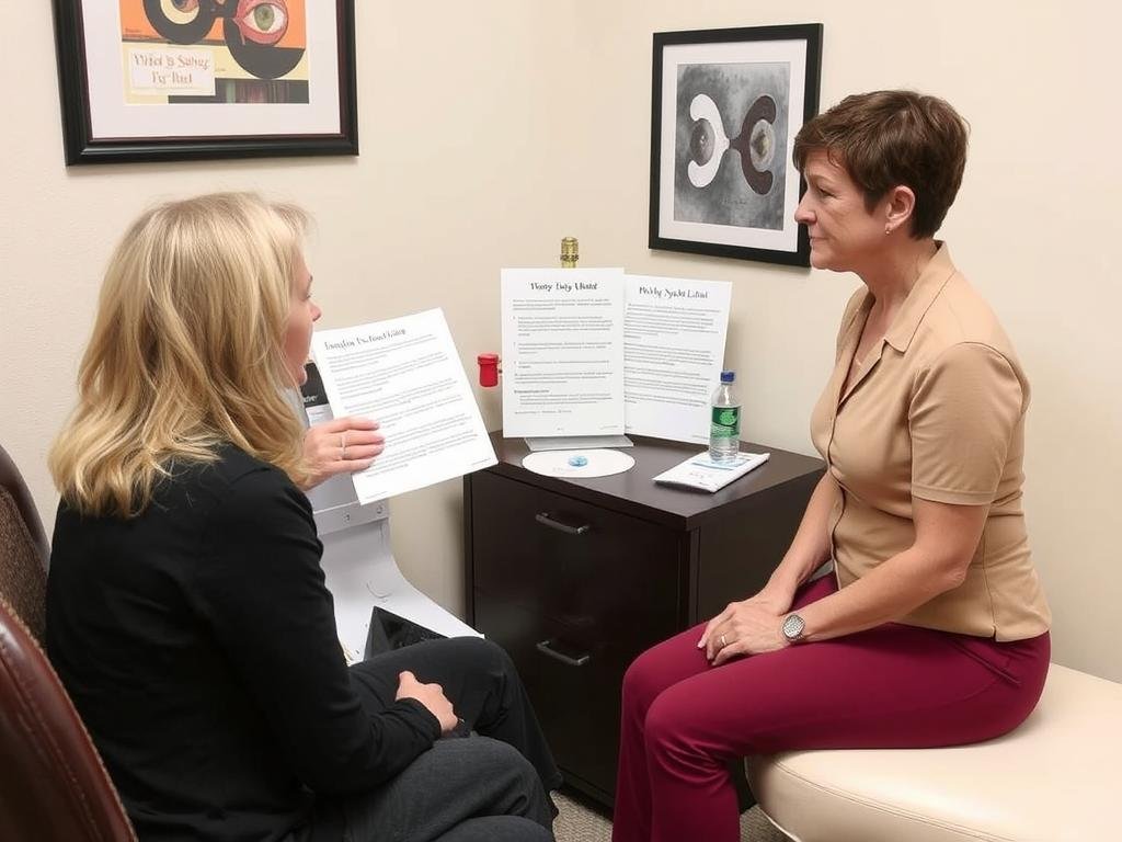Iridologist explaining scope of practice limitations to a client