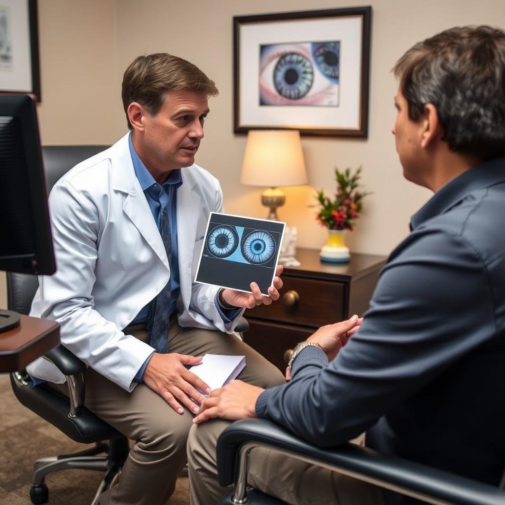 Iridologist in private practice consulting with a client