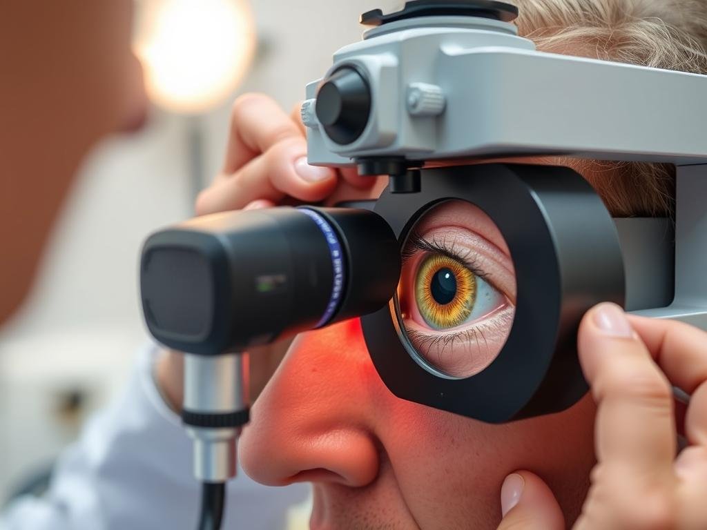 Iridologist taking high-resolution photographs of a patient's iris