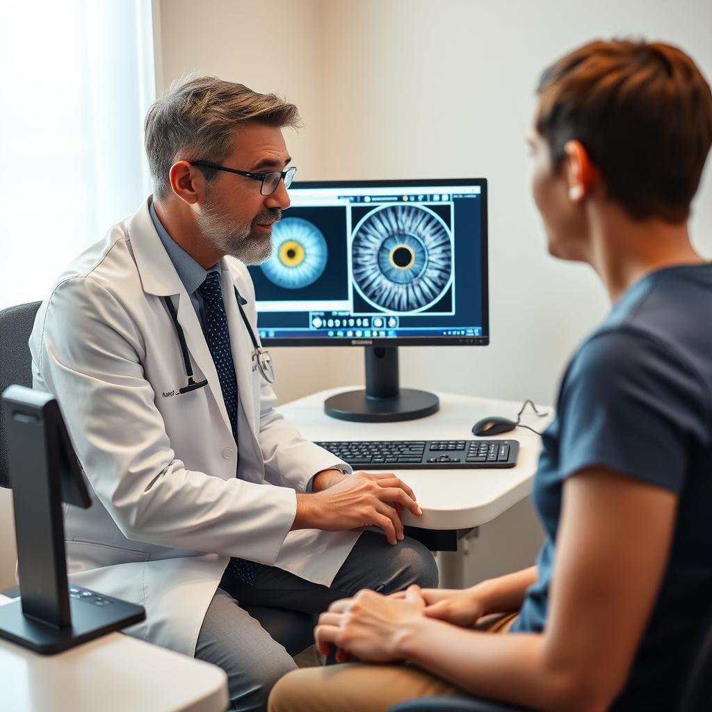Iridologist using Iridology Software with a patient