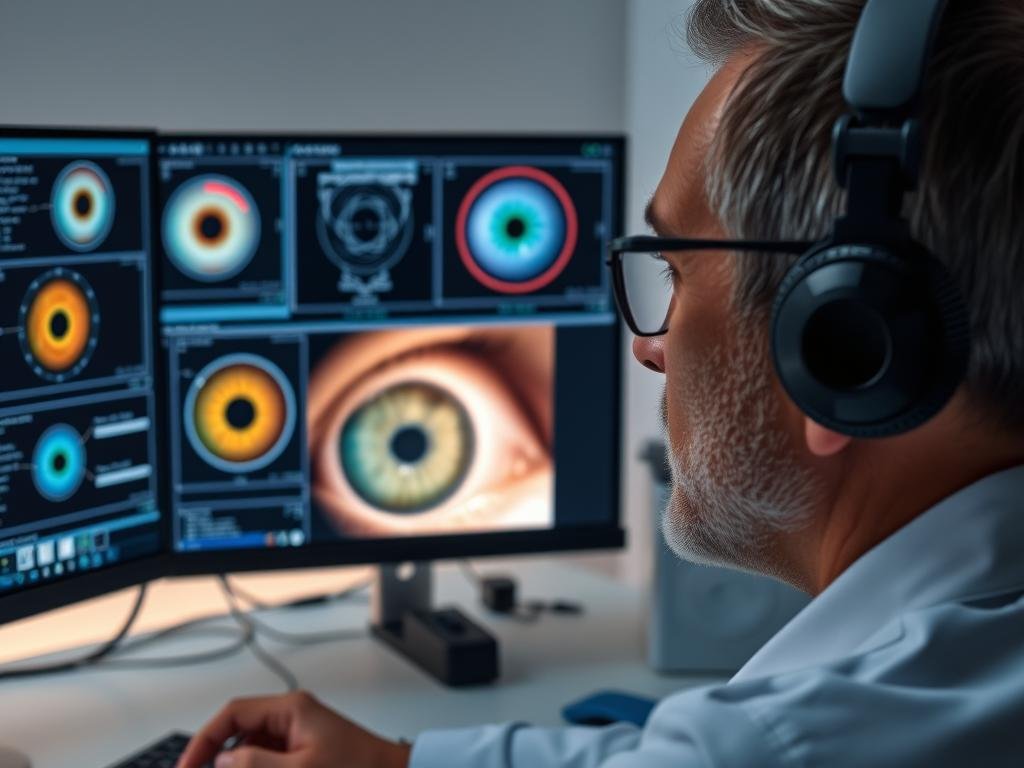 Iridologist using advanced digital imaging technology for iris analysis