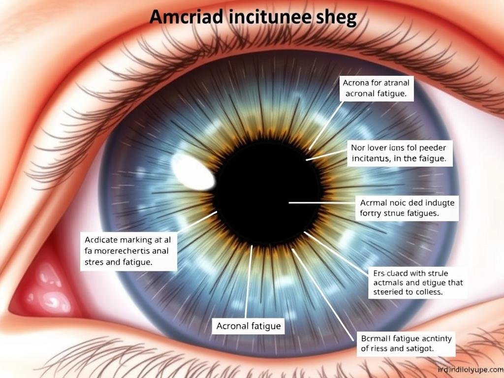 Iridology Chart highlighting adrenal fatigue markers in the iris