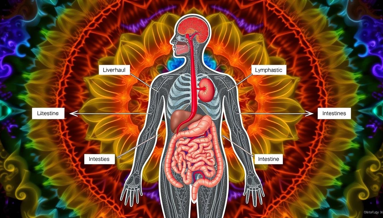 Iridology Chart showing detoxification pathways