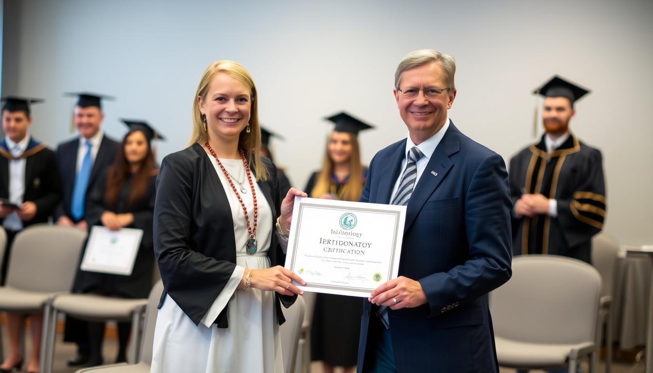 Iridology certification graduate receiving diploma