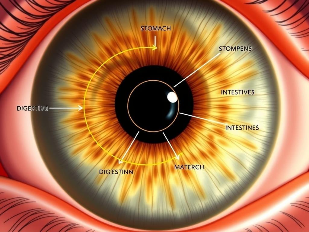 Iridology chart analysis of digestive system zones