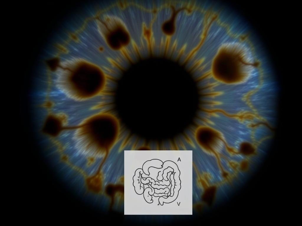Iridology chart right eye showing digestive system markings