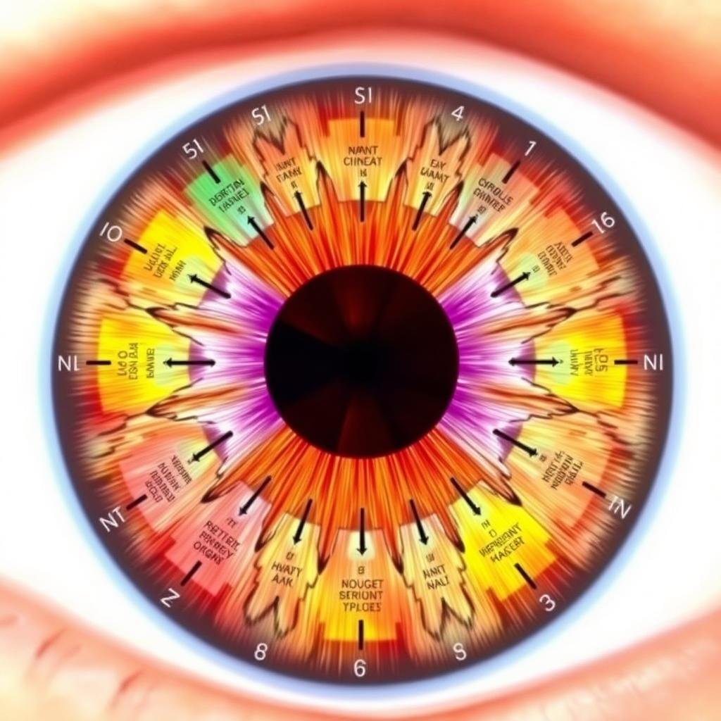 Iridology chart showing eye reading zones