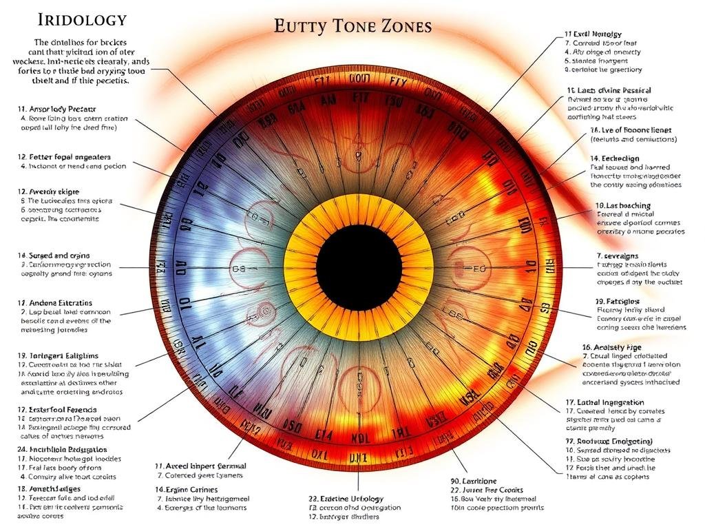 Iridology chart showing iris zones corresponding to different body systems