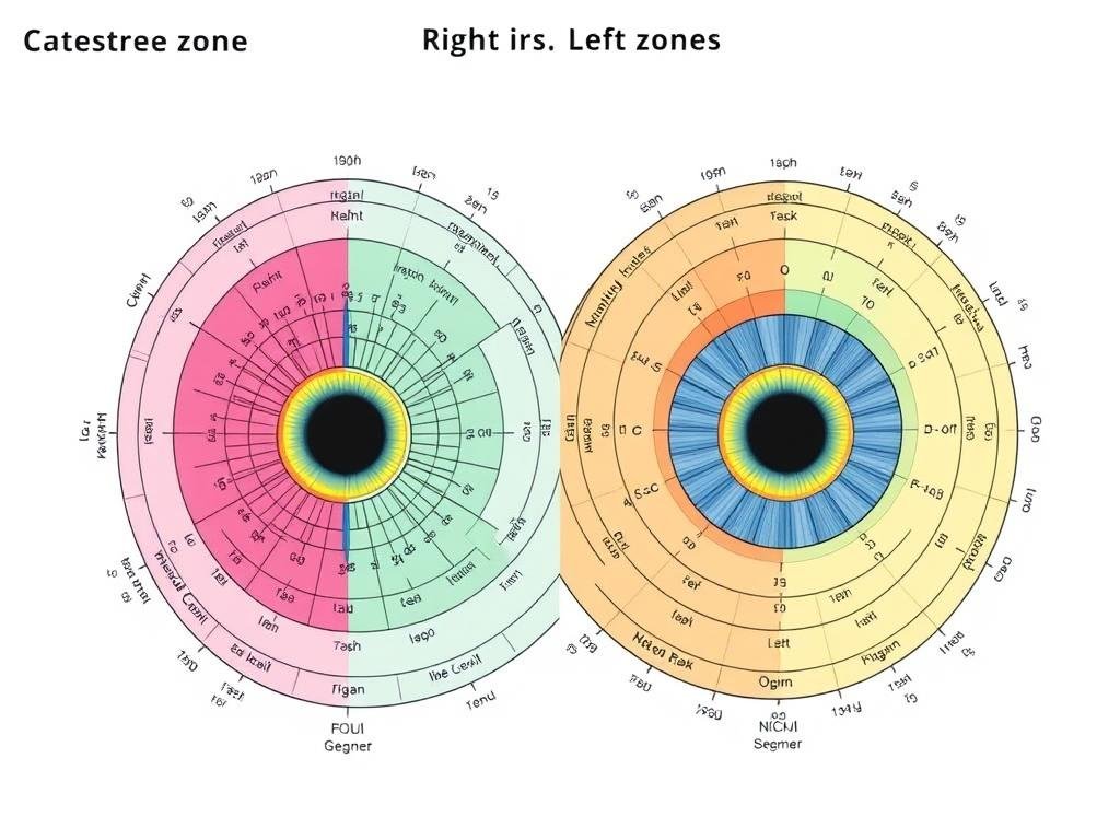 Iridology chart showing the mapping of iris zones to body systems