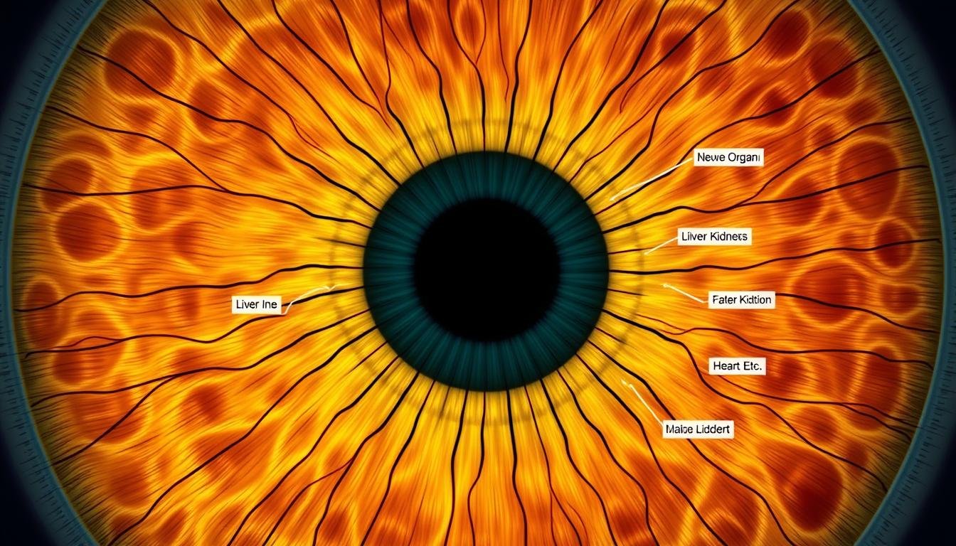Iridology eye chart showing different regions of the iris corresponding to body organs