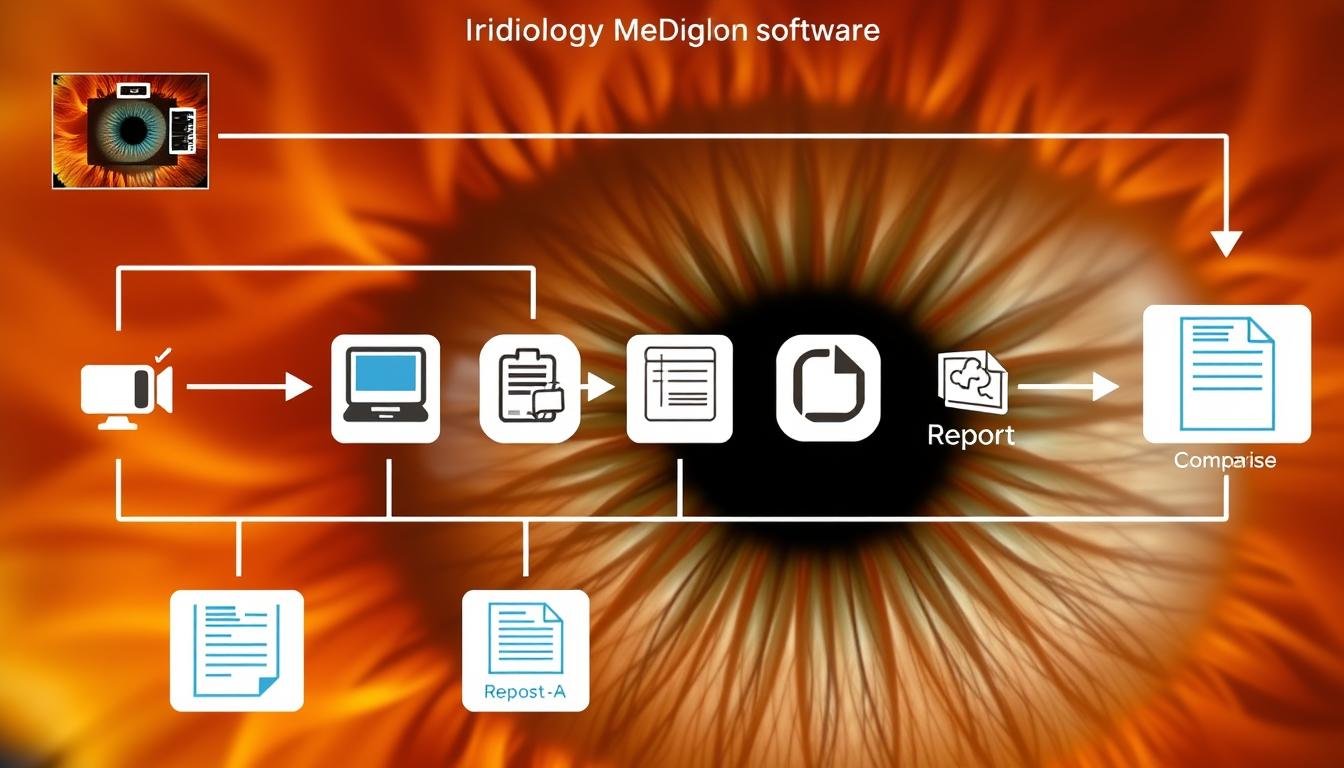 Iridology software workflow showing the process from image capture to analysis