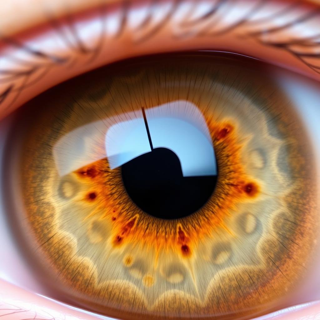 Iris markings and abnormalities interpreted in iridology as health indicators