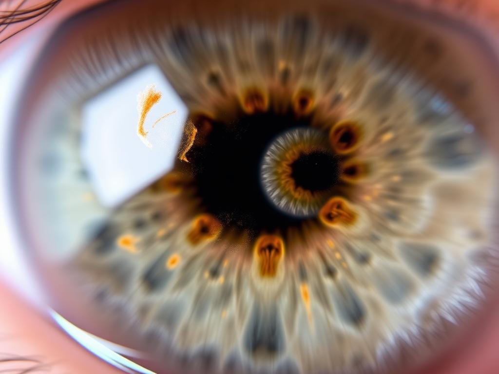 Iris showing inflammation markers that correlate with eczema according to iridology chart analysis