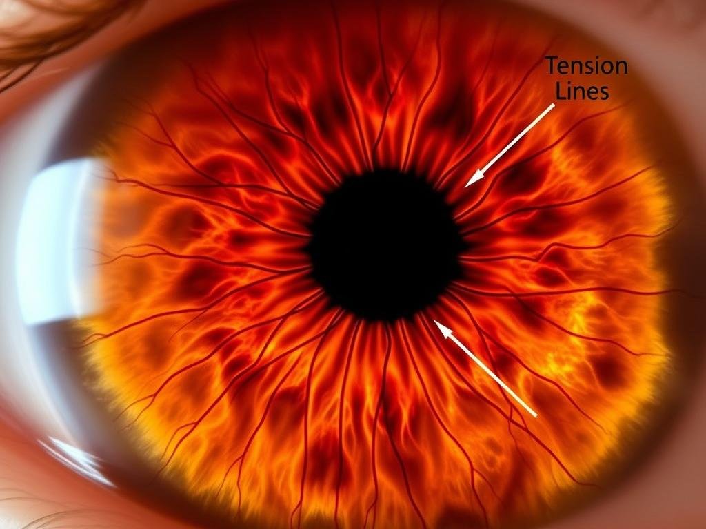 Iris showing stress patterns according to iridology