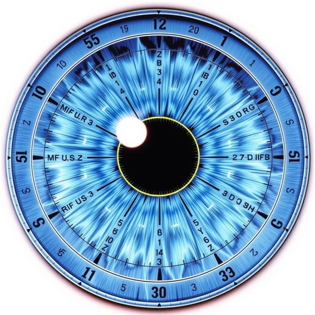 Left Eye Iridology Chart with clock-like zone divisions