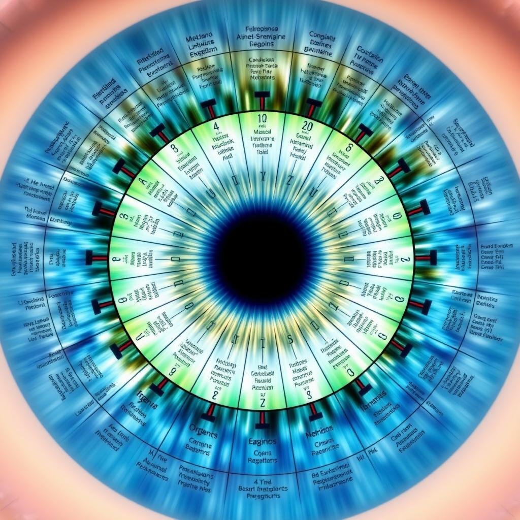 Left Eye Iridology Chart with detailed zone mappings