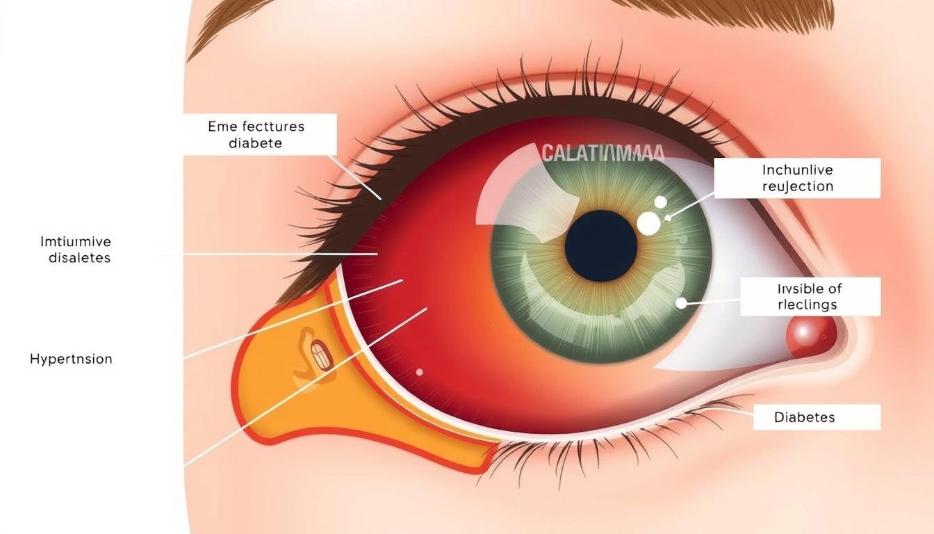 Medical diagram showing various eye conditions that can be detected through professional examination