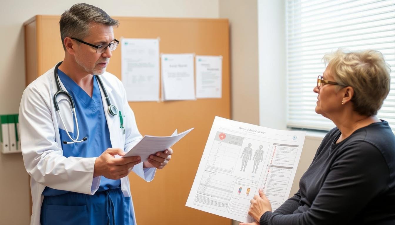 Medical professional explaining stress-related health risks to patient